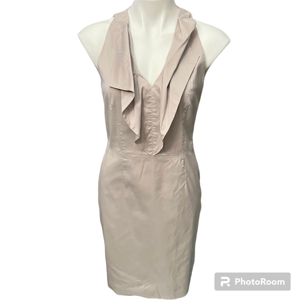 Ann Taylor Khaki Tan Sleeveless Ruffle Neck Shift Dress - Size 4